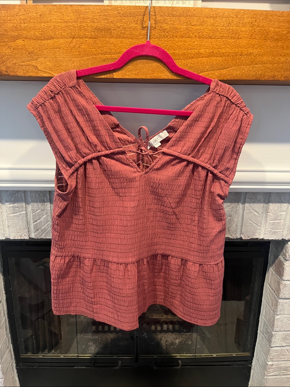 Maeve Rust Lace-Up Peplum Textured Top